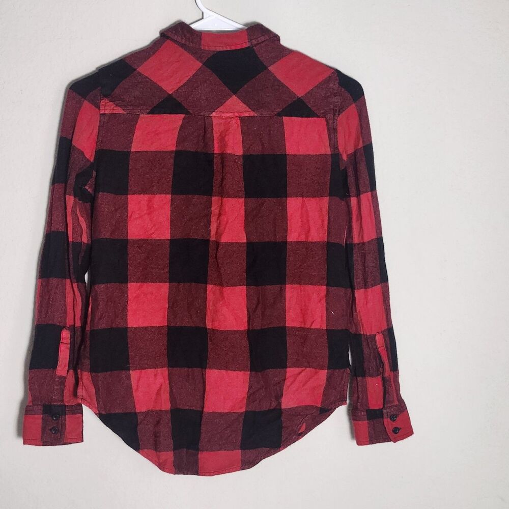 Arizona Jean Co Buffalo Plaid Flannel Shirt Womens Small Red Black Button Up - Picture 5 of 7